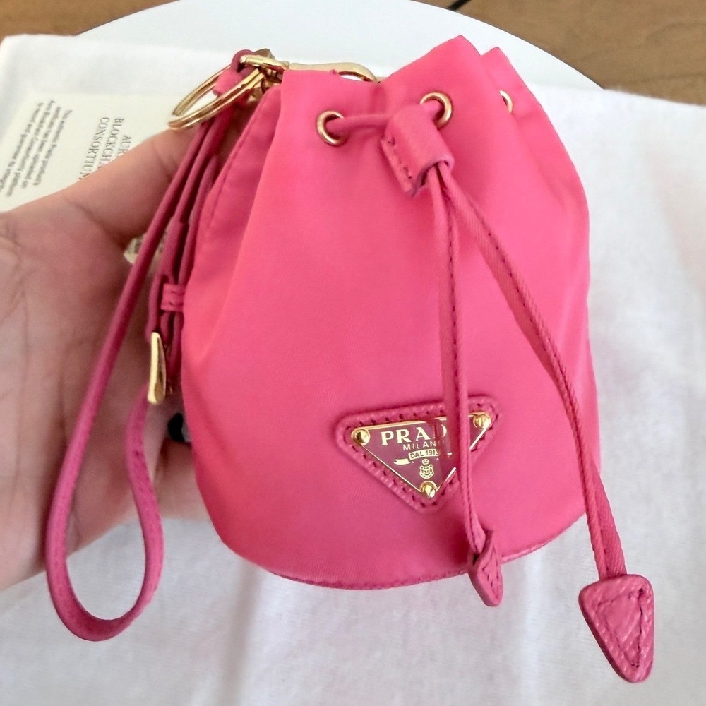 Prada Peonia Pink Tessuto Nylon Mini Drawstring Pouch Bag Charm 1TT202